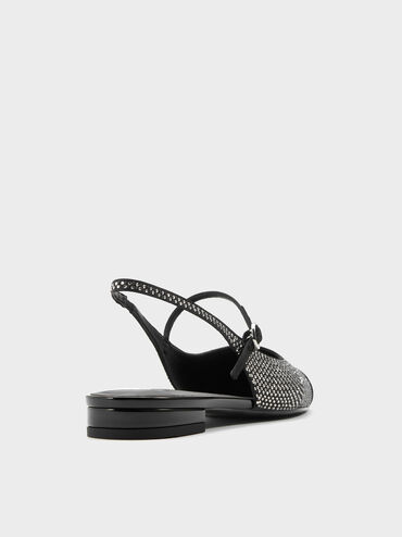Pearl & Crystal-Embellished Cap-Toe Slingback Mary Jane Flats, Black Textured, hi-res
