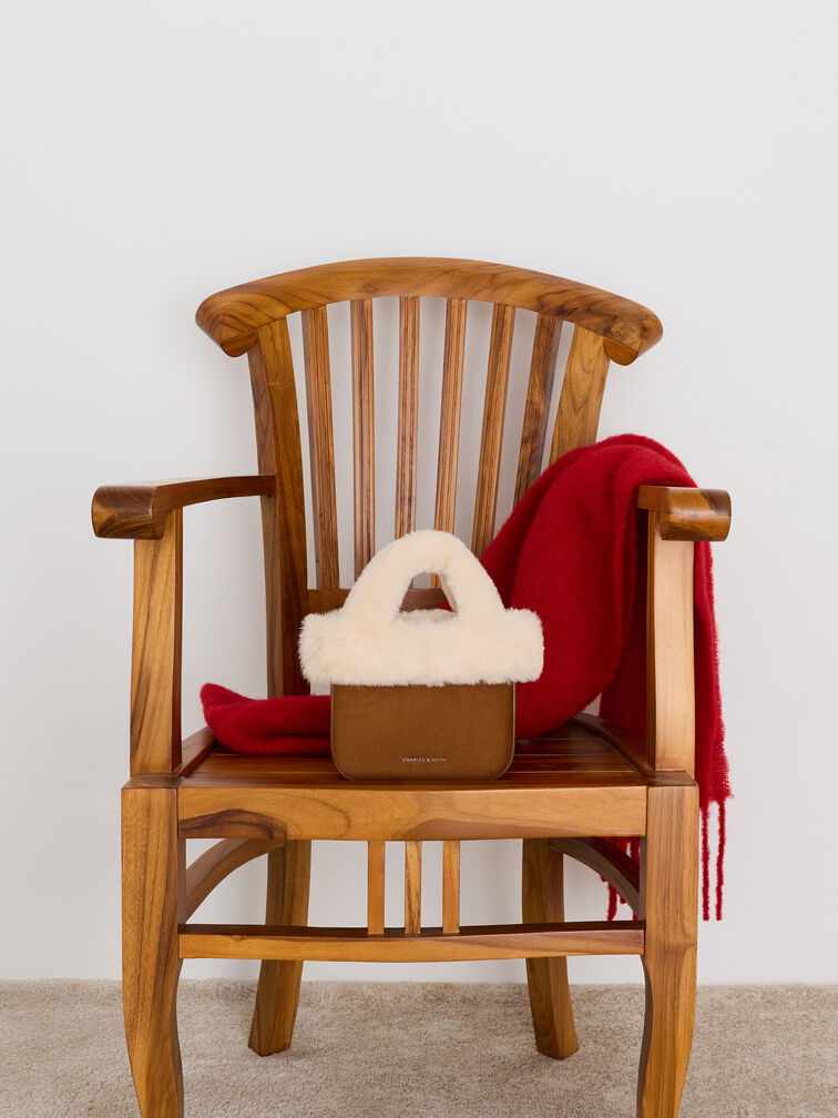 Girls' Wendy Faux Fur Tote Bag, Brown, hi-res