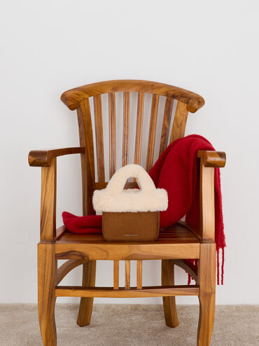 Girls' Wendy Faux Fur Tote Bag, Brown, hi-res