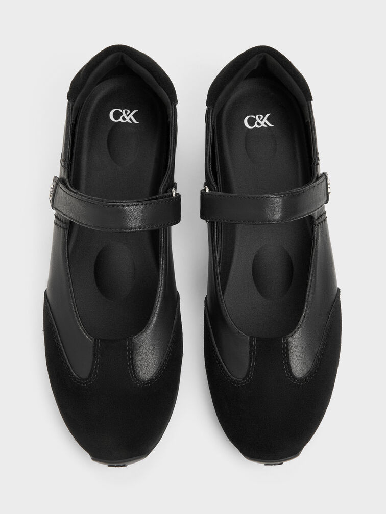 Jace Leather & Suede Mary Jane Sneakers, Black, hi-res