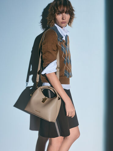 Chance Turn-Lock Bucket Bag, Taupe, hi-res