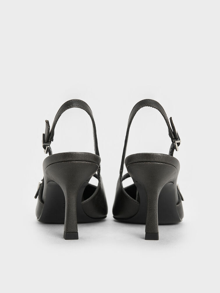 T-Bar Pointed-Toe Slingback Pumps, Black, hi-res