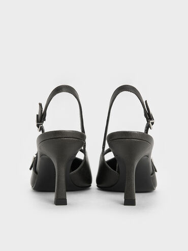 T-Bar Pointed-Toe Slingback Pumps, Black, hi-res