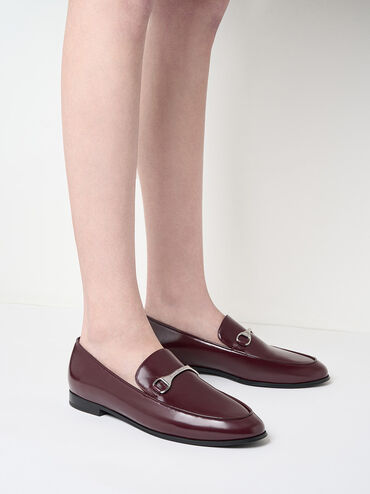 Leslie Metallic-Accent Loafers, Burgundy, hi-res