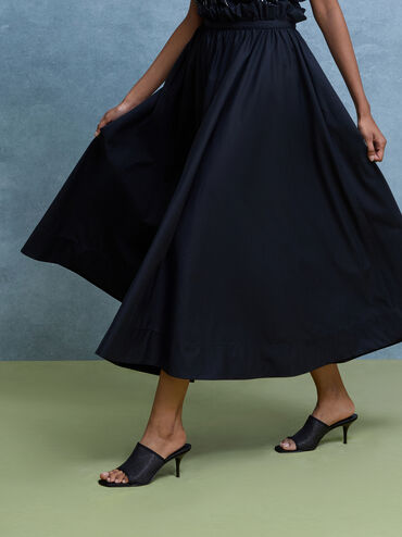 Glittered Mesh Heeled Mules, Black Textured, hi-res