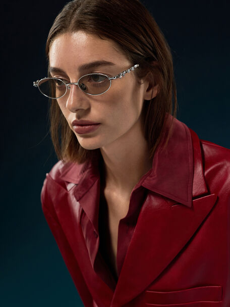 Paige Bow Crystal Sunglasses, Silver, hi-res