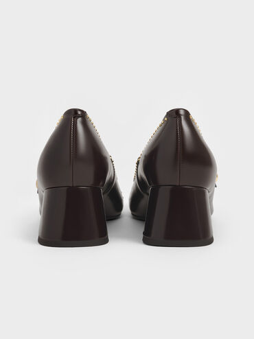 Studded Mary Jane Pumps, Dark Brown, hi-res
