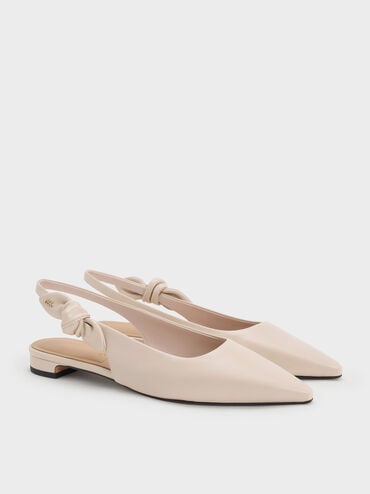 Jayce Leather Knot-Bow Slingback Flats, Oat, hi-res