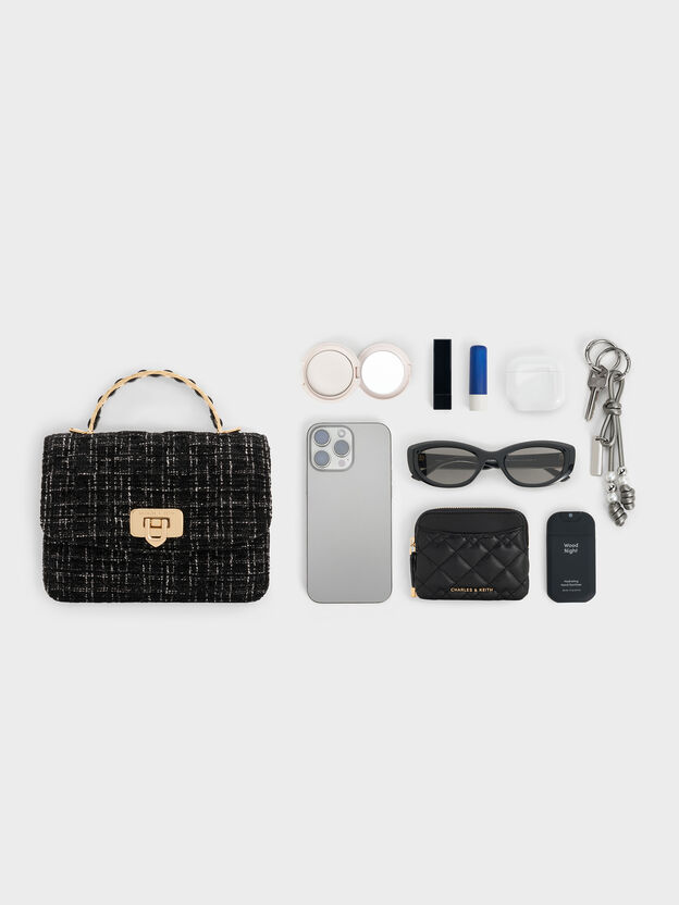 Cressida Tweed Quilted Top Handle Bag, Black Tweed, hi-res