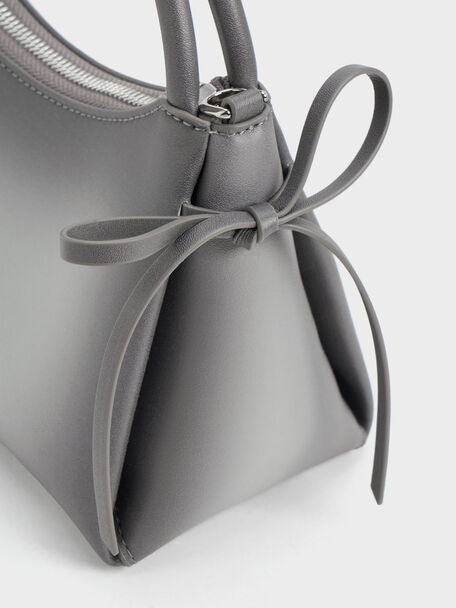 Hazel Burnished Bow Top Handle Bag, Grey, hi-res