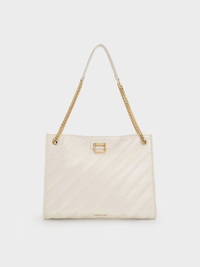 Neva Panelled Chain-Strap Tote Bag, Cream, hi-res