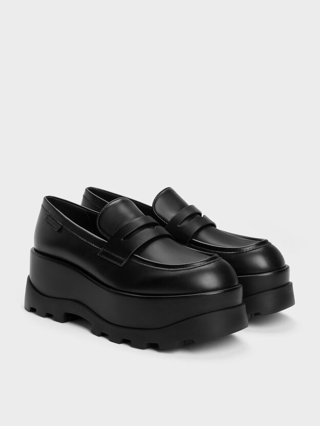 Barron Platform Penny Loafers, Black, hi-res
