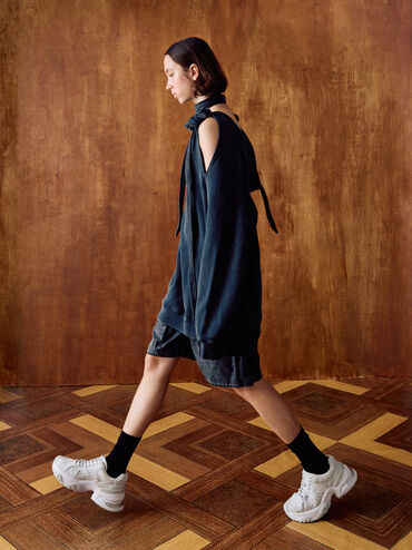 Mesh Contrast-Trim Chunky Sneakers, White, hi-res