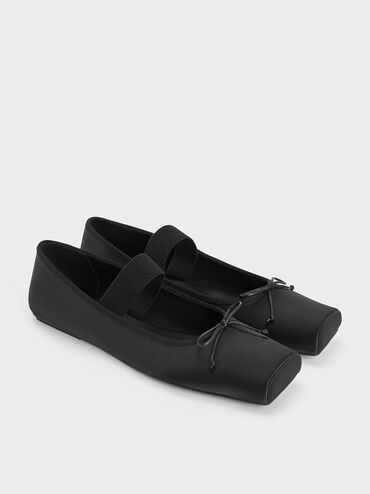 Satin Square-Toe Mary Jane Ballet Flats, Black Textured, hi-res
