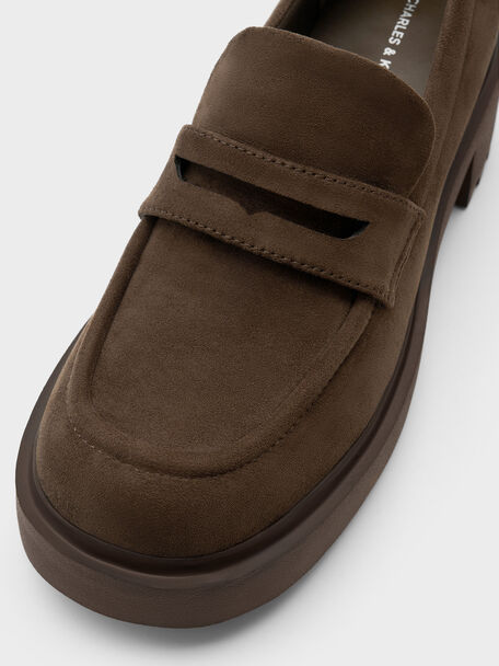 Evan Faux Suede Platform Loafers, Dark Brown Textured, hi-res