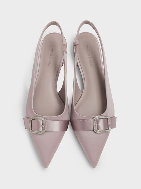 Satin Crystal-Buckle Slingback Flats, Mauve, hi-res