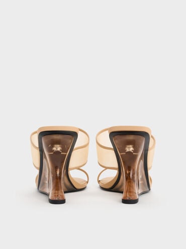 Mesh Sculptural-Heel Wedges, Nude, hi-res