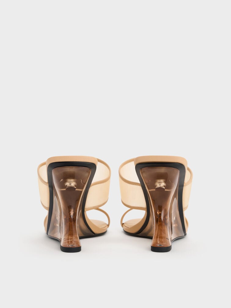 Mesh Sculptural-Heel Wedges, Nude, hi-res