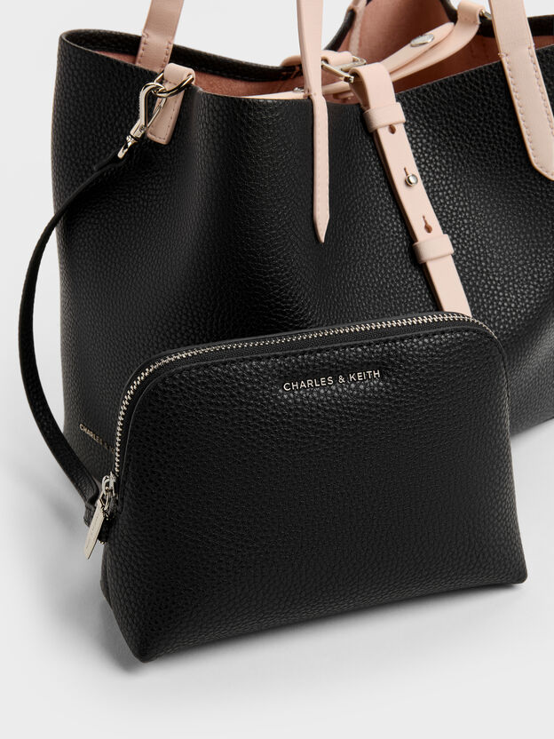 Beryl Two-Tone Belted Bucket Bag, Multi Black, hi-res