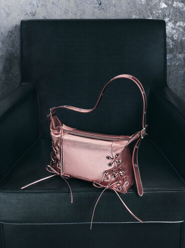 Xylia Metallic Grommet Lace-Up Shoulder Bag, Aura Pink, hi-res