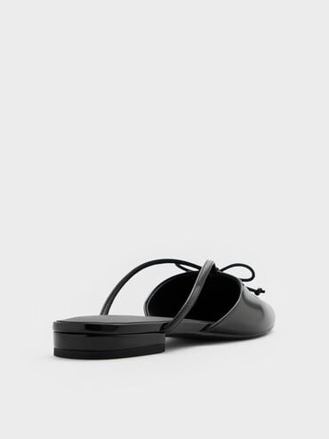 Pearl-Accent Bow Flat Mules, Black Box, hi-res