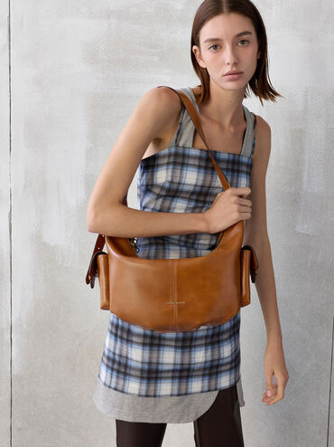 Large Bessie Side-Pocket Hobo Bag, Distressed Tan, hi-res
