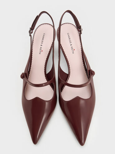Pointed-Toe Mary Jane Slingback Pumps, Burgundy, hi-res