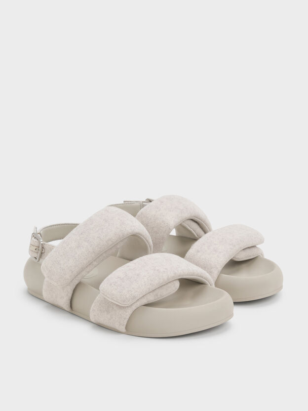 Felt Quilted Double-Strap Slingback Sandals, Light Grey, hi-res