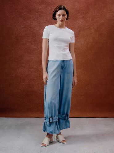 Ivette Woven Square-Toe Heeled Mules, Chalk, hi-res