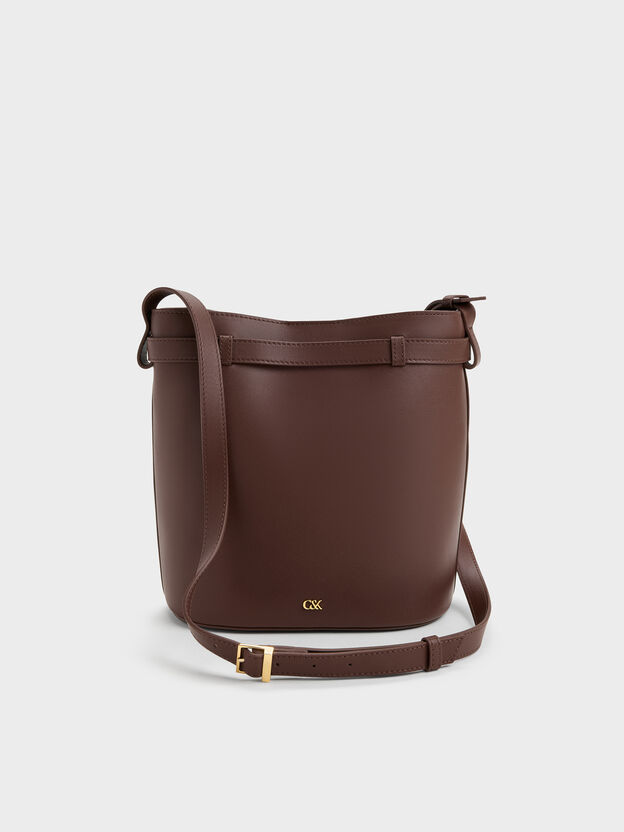 Jody Leather Belted Bucket Bag, Brown, hi-res