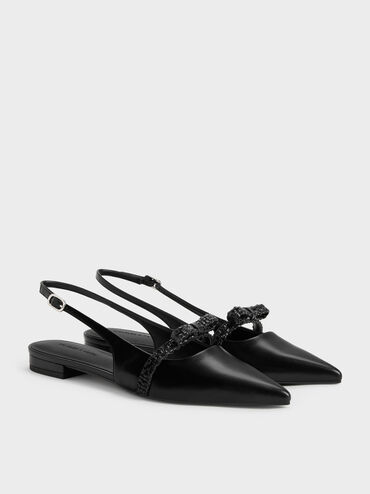 Kaleen Woven-Bow Slingback Flats, Black, hi-res