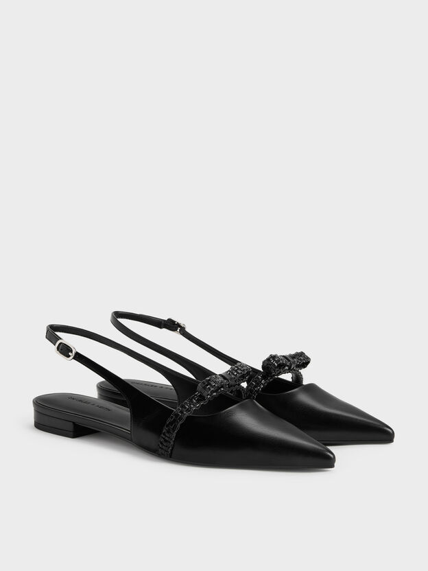 Kaleen Woven-Bow Slingback Flats, Black, hi-res