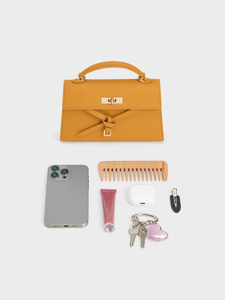Tricha Knotted-Belt Top Handle Bag, Saffron Yellow, hi-res