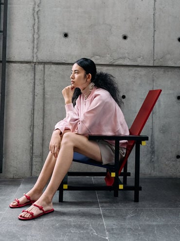 Orinda Knot-Pearl Slide Sandals, Red, hi-res