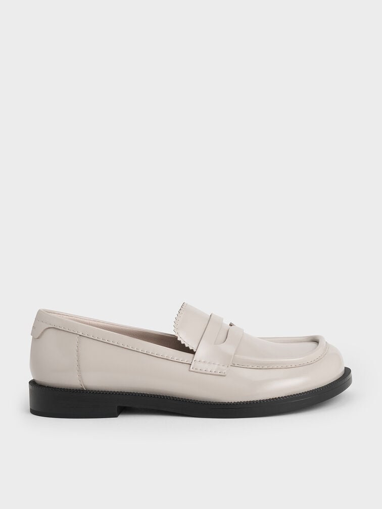Asymmetric Penny Loafers, Grey, hi-res