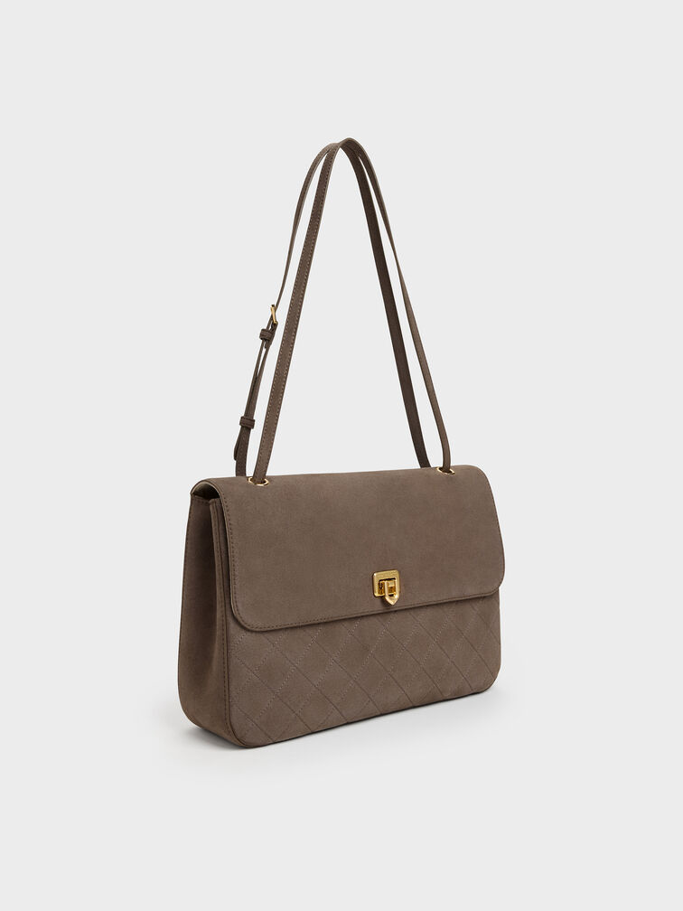 Connie Quilted Shoulder Bag, Stone Grey, hi-res
