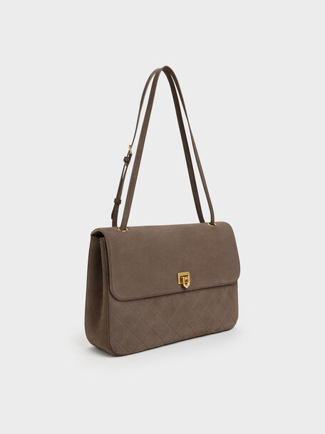 Connie Quilted Shoulder Bag, Stone Grey, hi-res