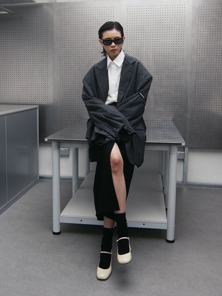 Patent Block-Heel Mary Jane Pumps, Chalk, hi-res