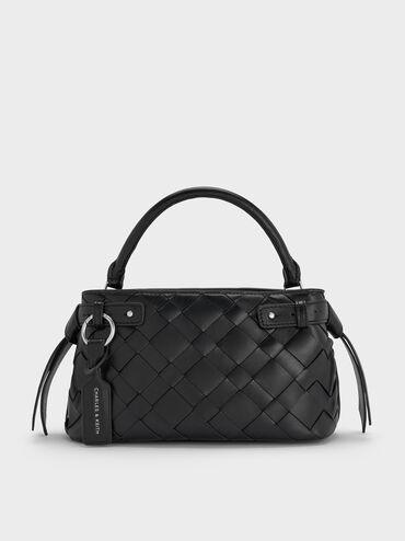 Ivette Woven Top Handle Bag, Noir, hi-res