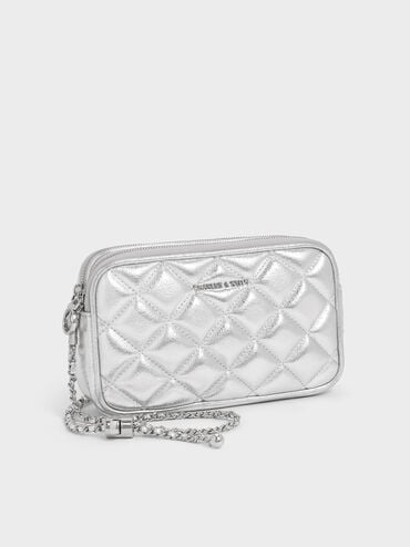 Mini Apfra Quilted Crossbody Bag, Silver, hi-res