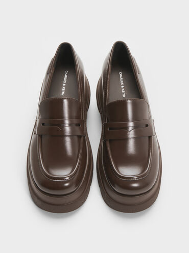 Leoi Platform Penny Loafers, Dark Brown, hi-res