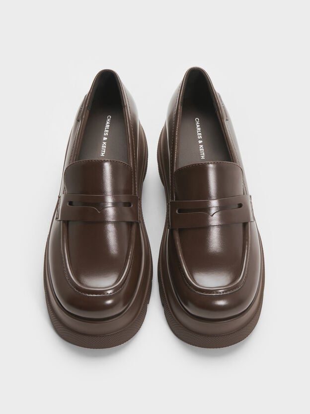 Leoi Platform Penny Loafers, Dark Brown, hi-res