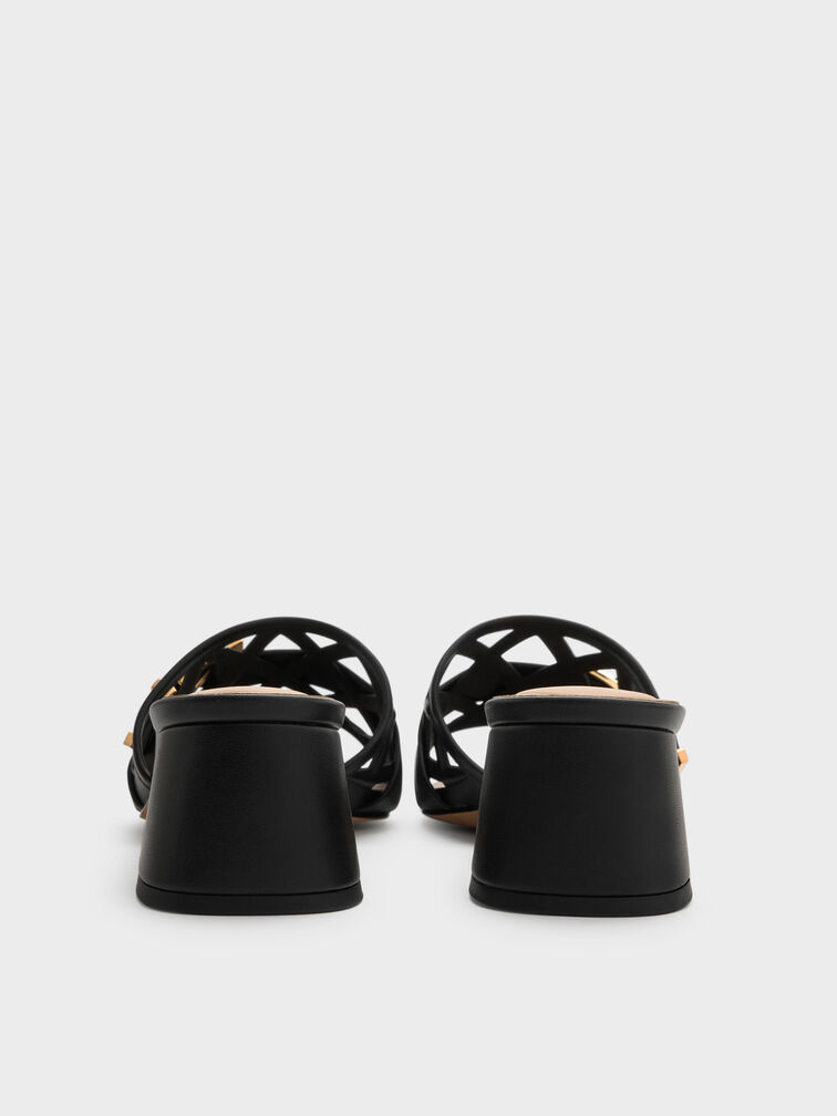 Whitney Leather Cut-Out Heeled Mules, Black, hi-res