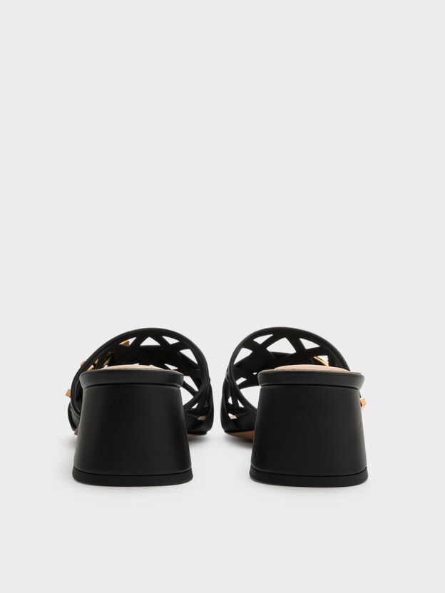 Whitney Leather Cut-Out Heeled Mules, Black, hi-res