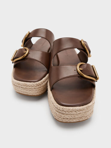 Double-Strap Espadrille Flatform Sandals, Brown, hi-res