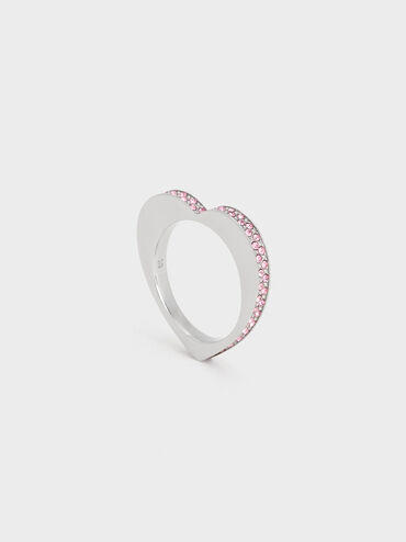 Malorie Crystal Heart Ring, Silver, hi-res