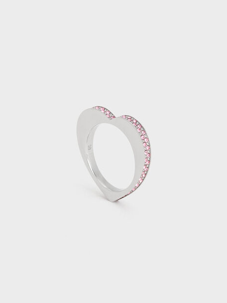 Malorie Crystal Heart Ring, Silver, hi-res