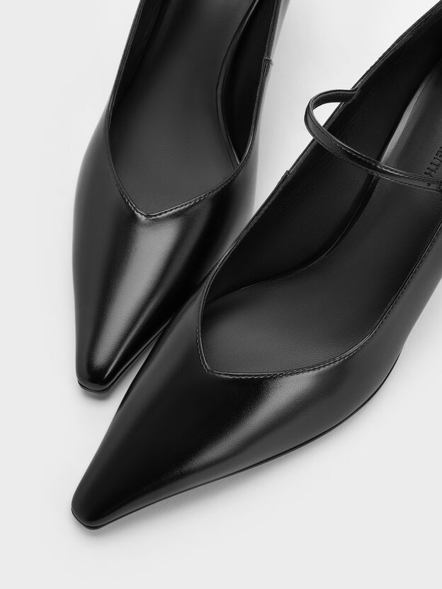 Pointed Mary Jane Pumps, Black, hi-res