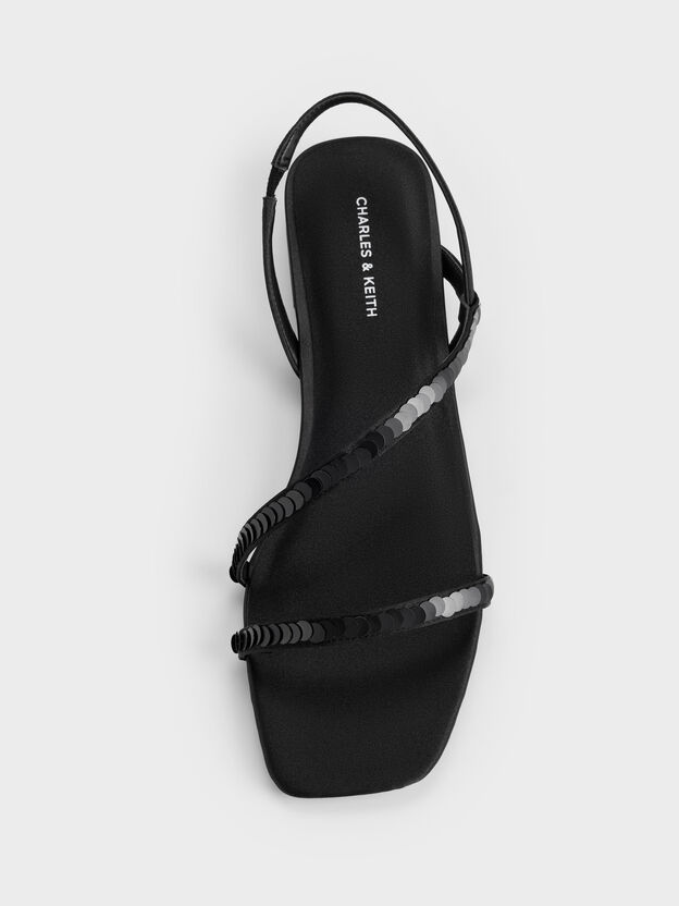 Briella Sequinned Strappy Sandals, Black Textured, hi-res