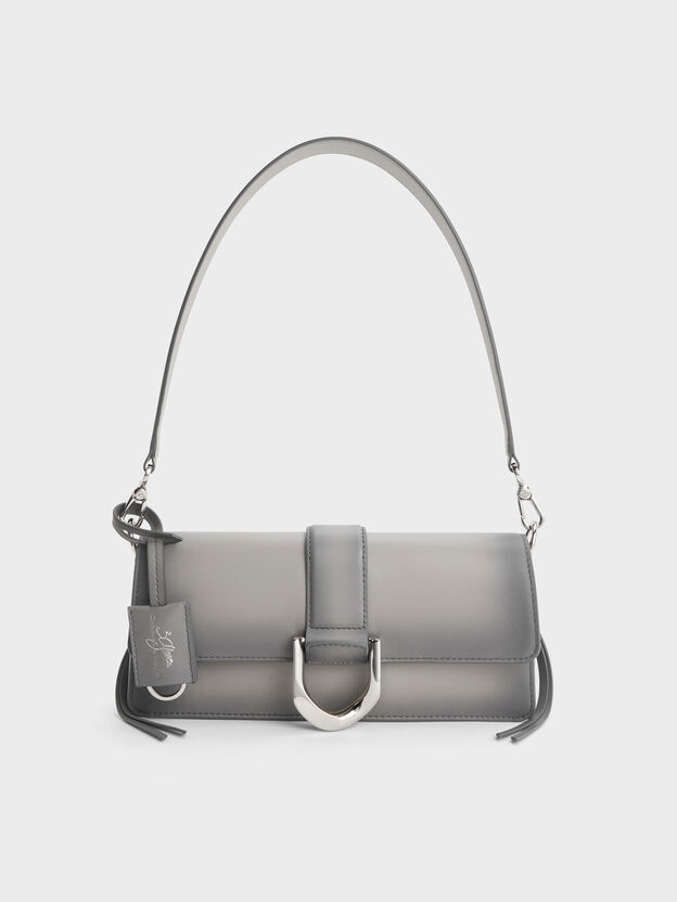 Gabine Leather Burnished Shoulder Bag, Grey, hi-res